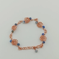 Bransoletka z miedzi kwiaty z lapis lazuli