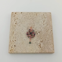 Zawieszka wisiorek z miedzi i kamieni naturalnych turmalin kolorowy i onyks w technice wire wrapping