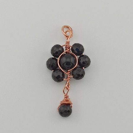 Zawieszka wisiorek z miedzi i kamieni naturalnych onyks w technice wire wrapping